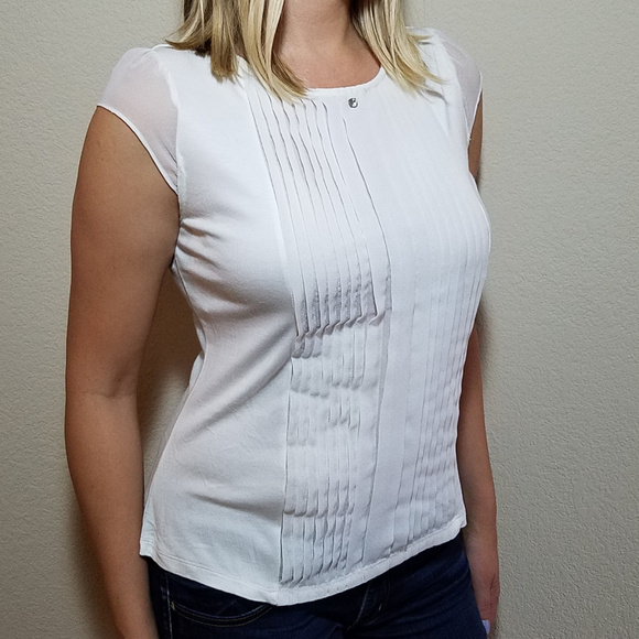 H&M WOMEN'S WHITE CAP SLEEVE BLOUSE TOP MEDIUM - Picture 7 of 7